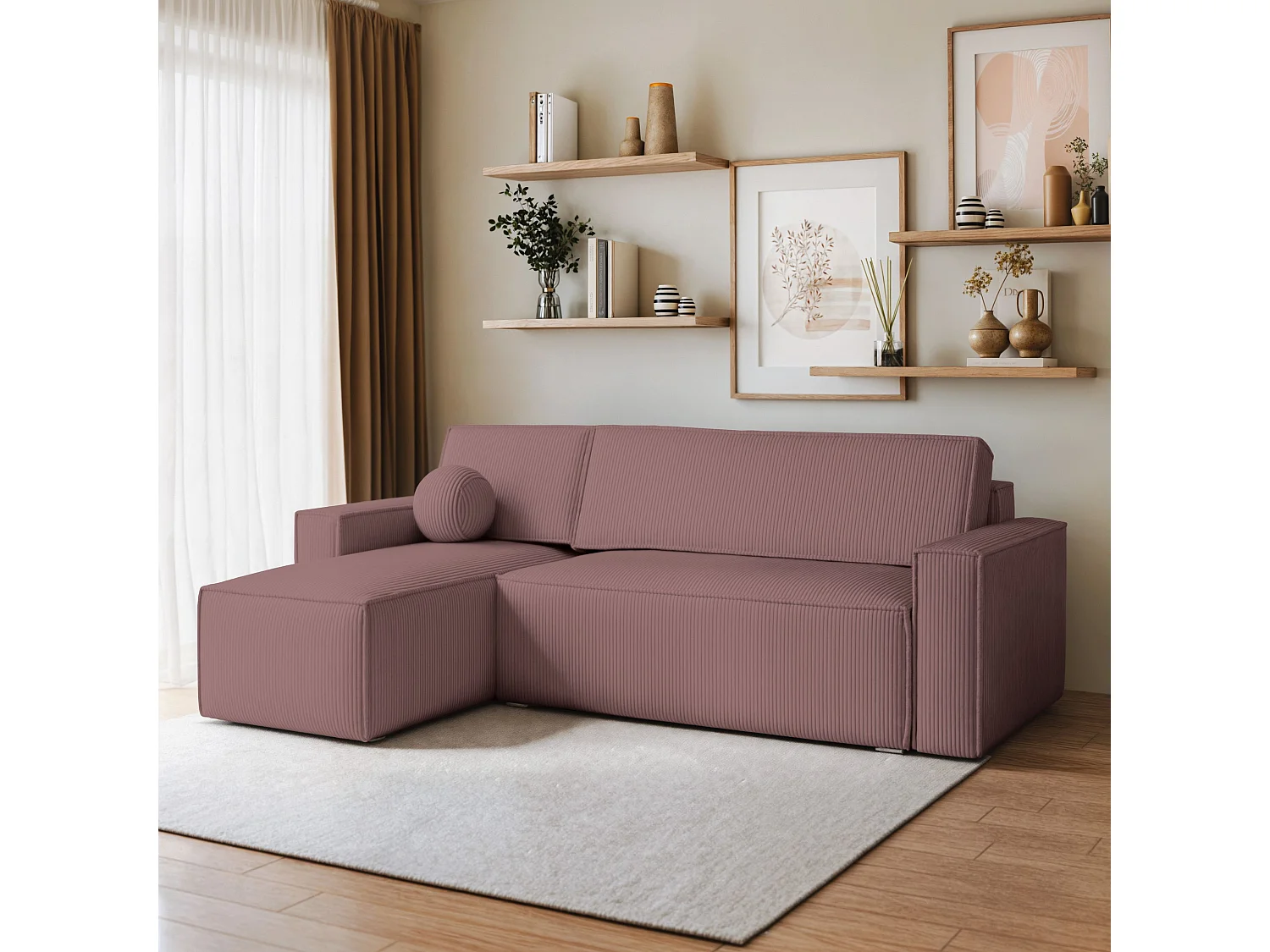 Canapé d'angle RAVELO Parme en velours côtelé avec fonction de couchage