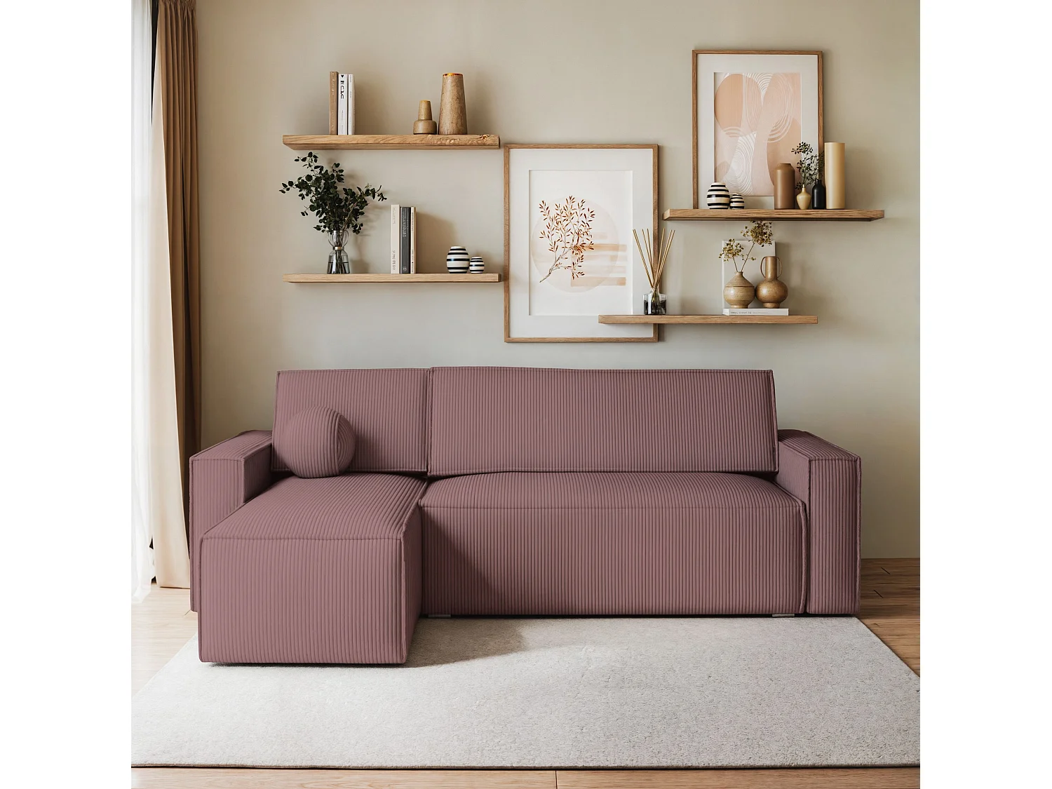 Canapé d'angle RAVELO Parme en velours côtelé avec fonction de couchage