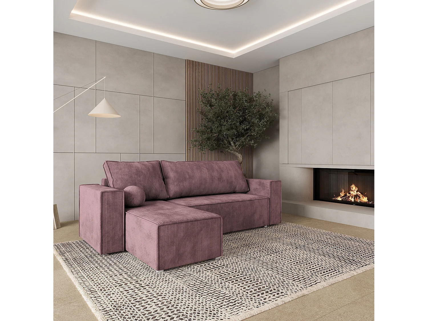 Canapé d'angle RAVELO Parme en velours côtelé avec fonction de couchage