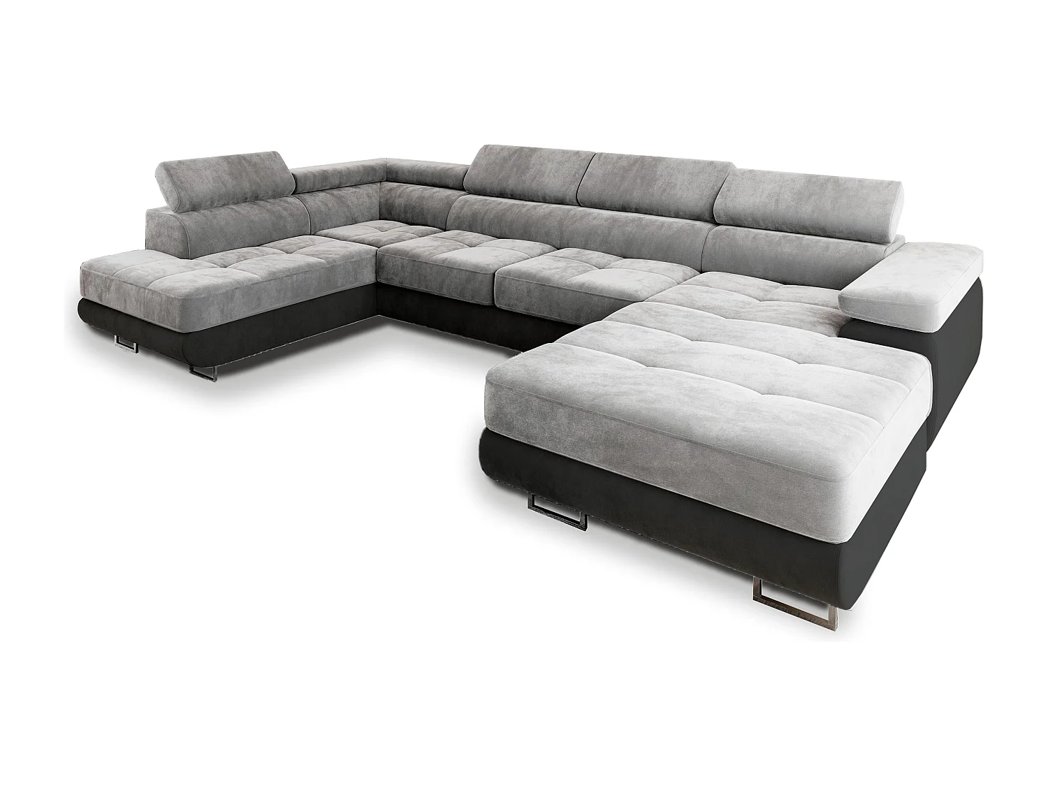 Canapé d'angle CASONE Gris clair en velours avec fonction de couchage