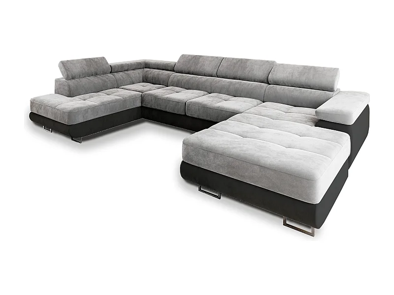 Canapé d'angle CASONE Gris clair en velours avec fonction de couchage