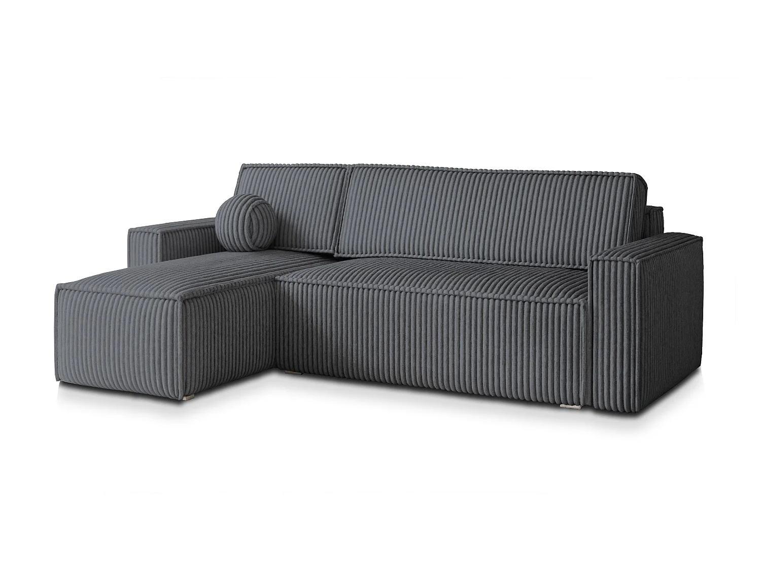 Canapé d'angle RAVELO Gris anthracite en velours côtelé avec fonction de couchage