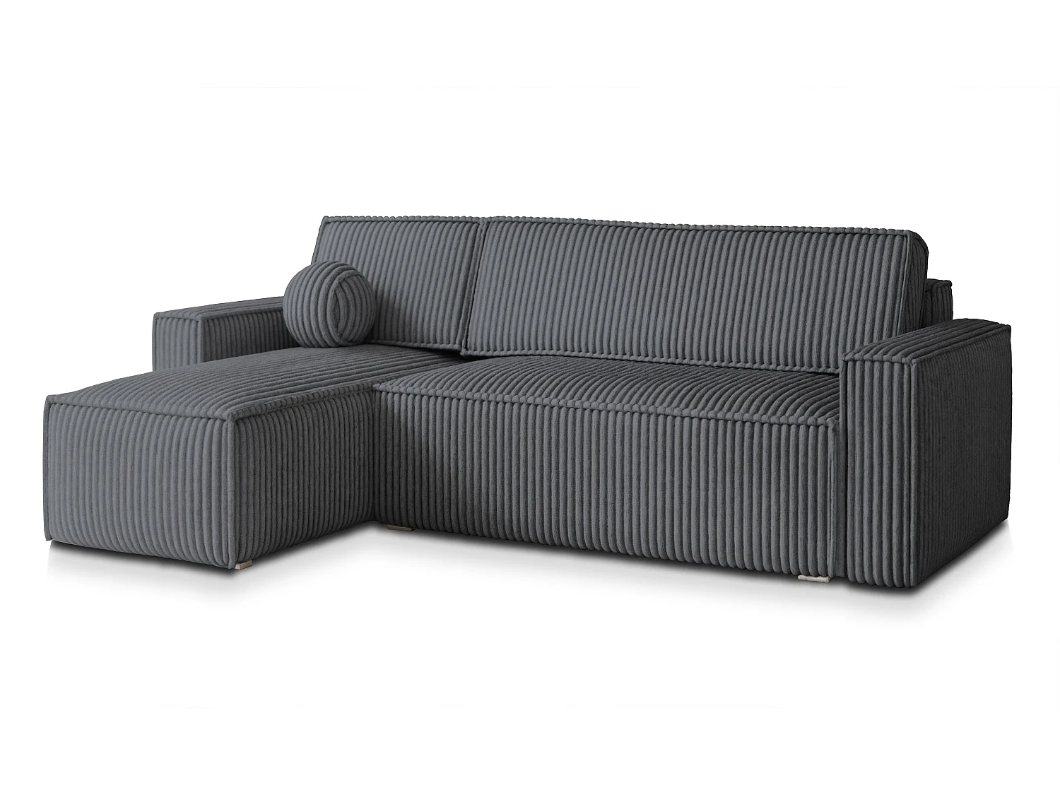 Canapé d'angle RAVELO Gris anthracite en velours côtelé avec fonction de couchage