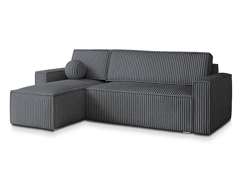 Canapé d'angle RAVELO Gris anthracite en velours côtelé avec fonction de couchage