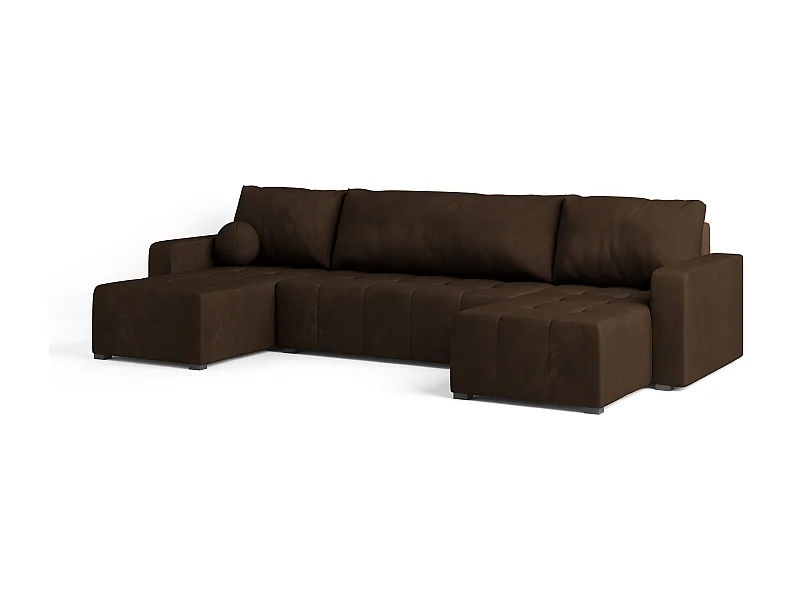 Canapé d'angle TOLARI Marron en peluche avec fonction de couchage