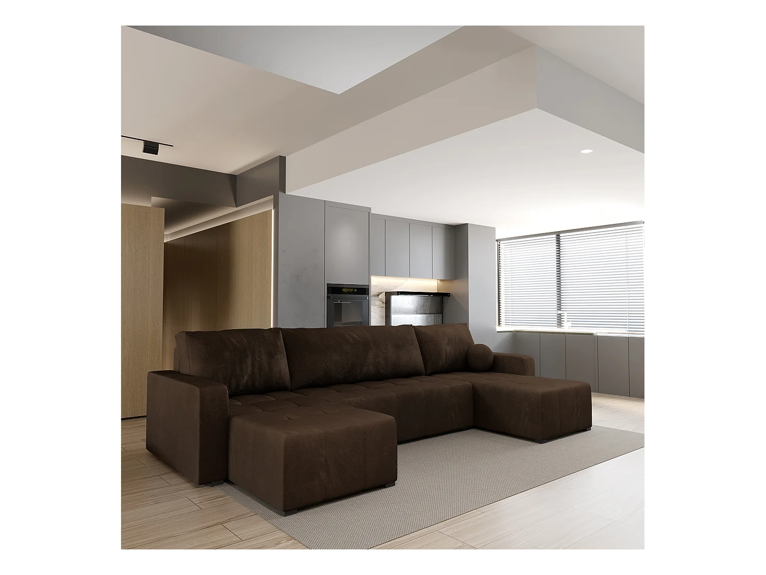 Canapé d'angle TOLARI Marron en peluche avec fonction de couchage