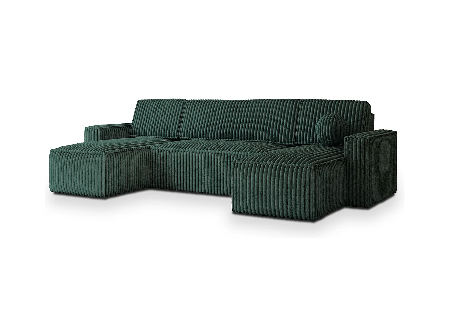 Canapé d'angle PESANO Vert Sapin en velours côtelé avec fonction de couchage