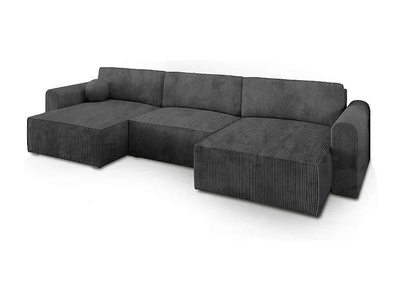Canapé d'angle FENTO Gris anthracite en velours côtelé avec fonction de couchage