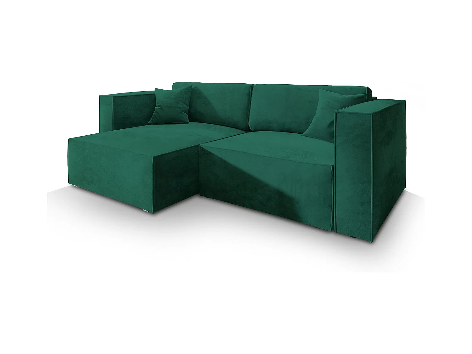 Canapé d'angle NERIO Vert Sapin en velours avec fonction de couchage