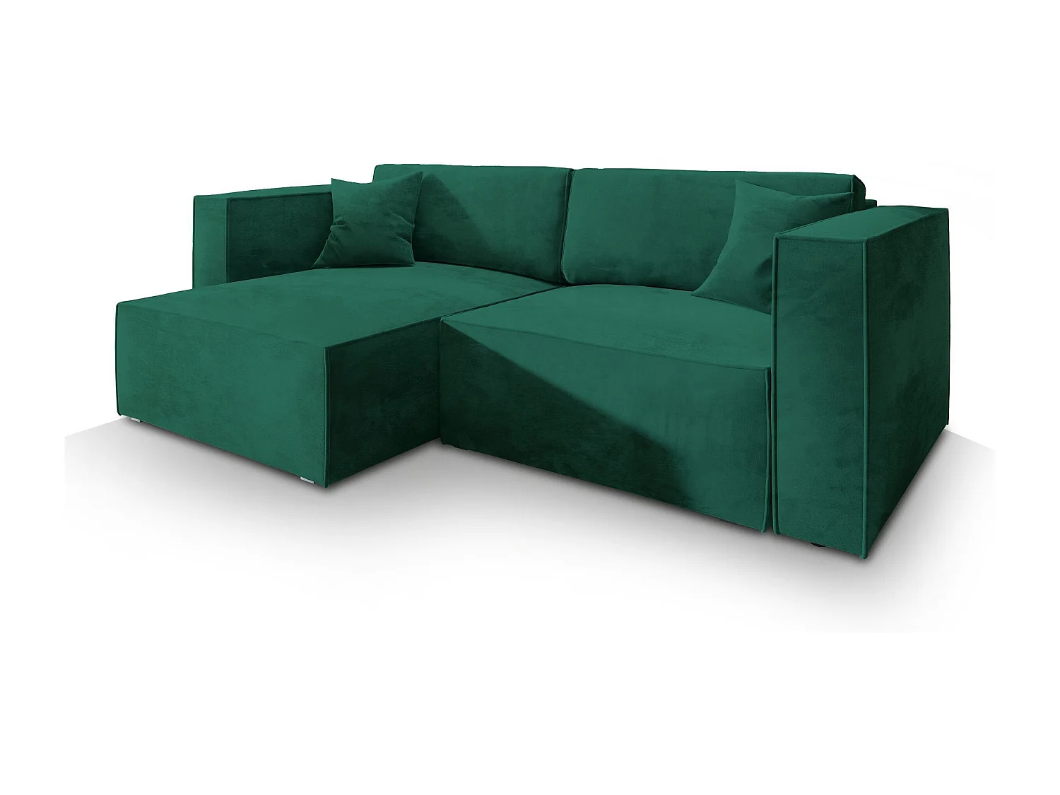 Canapé d'angle NERIO Vert Sapin en velours avec fonction de couchage