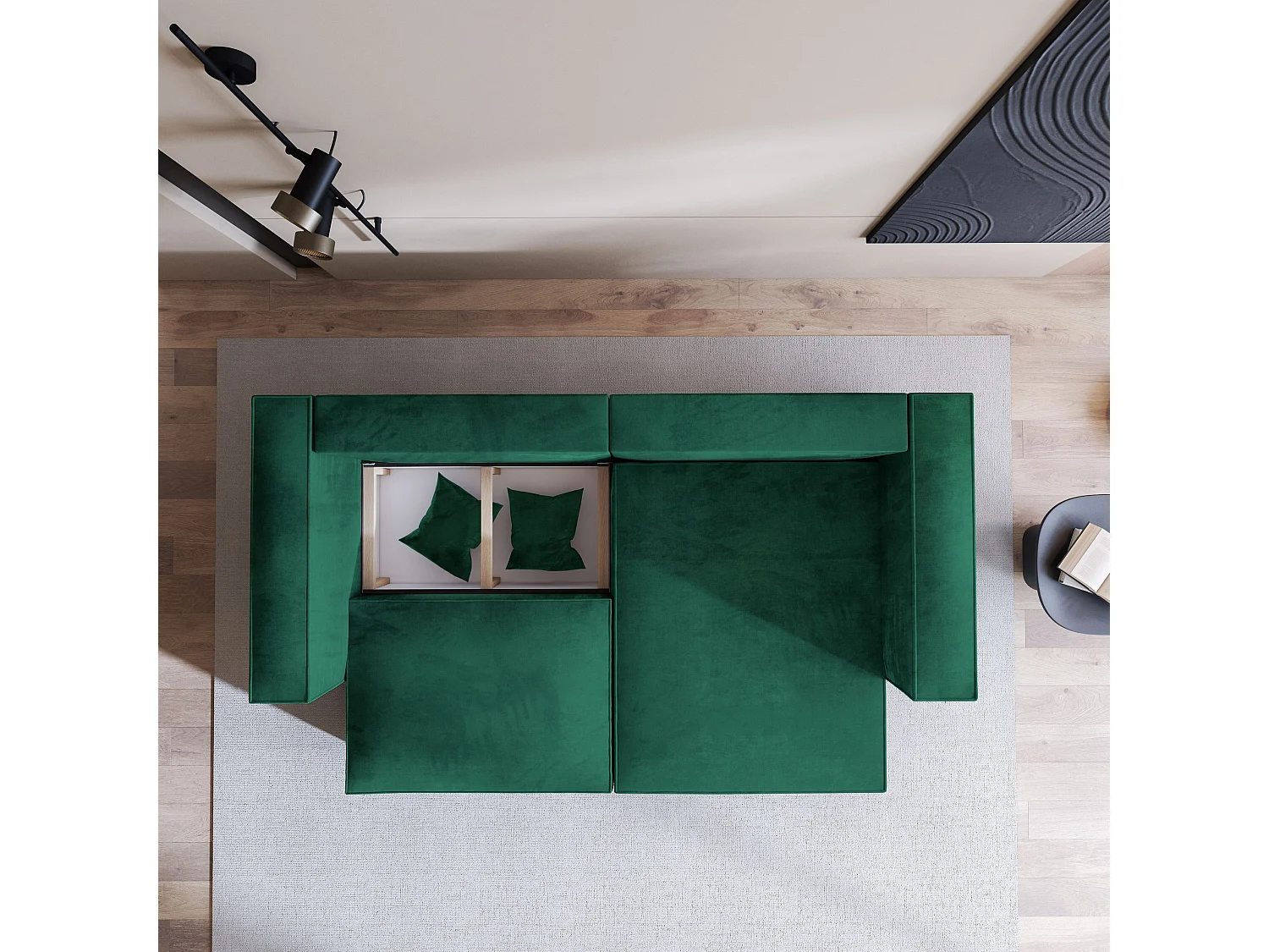 Canapé d'angle NERIO Vert Sapin en velours avec fonction de couchage