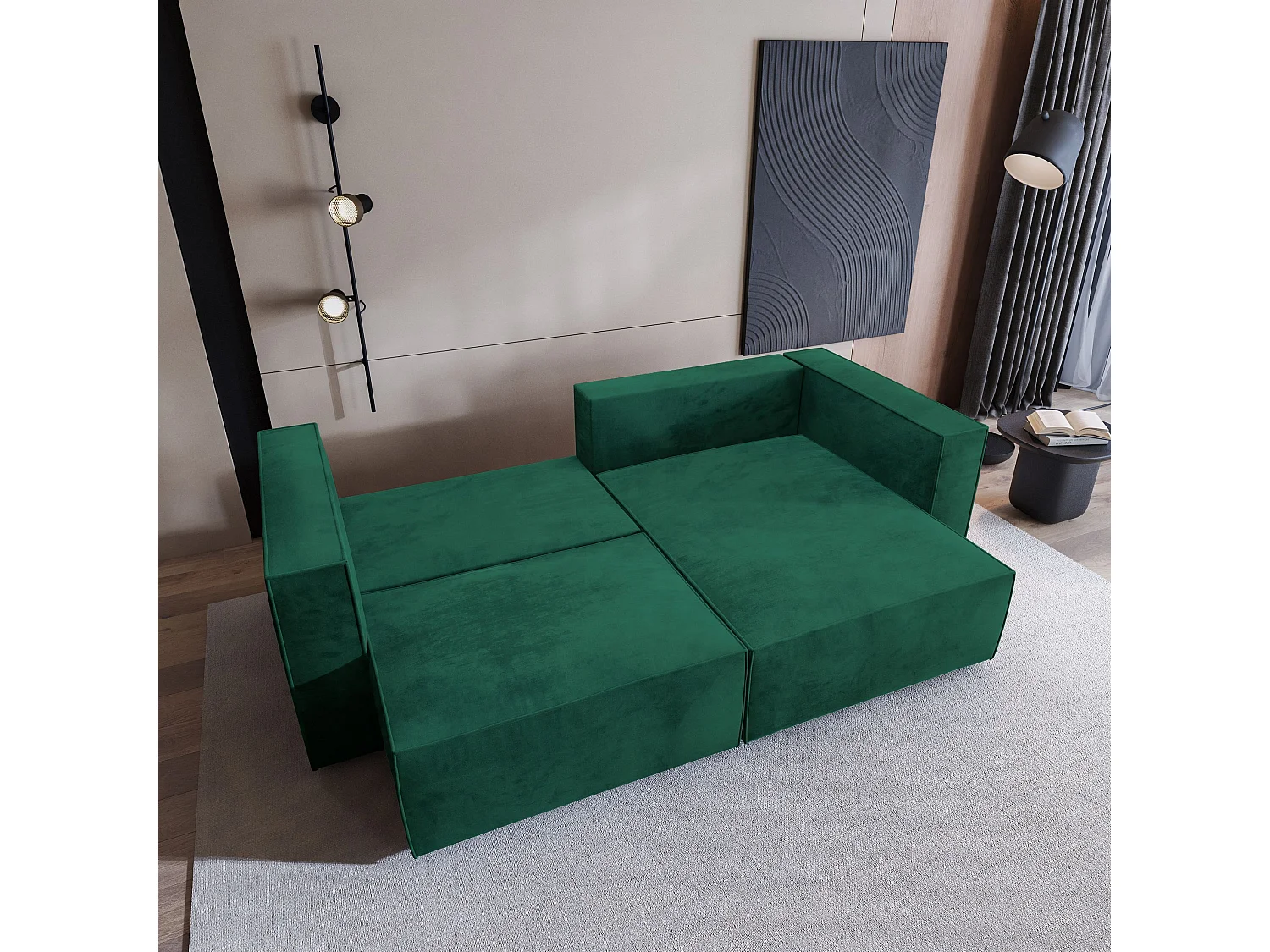 Canapé d'angle NERIO Vert Sapin en velours avec fonction de couchage