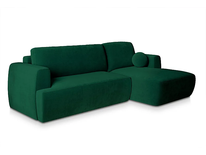 Canapé d'angle SENTI Vert Sapin en peluche avec fonction de couchage