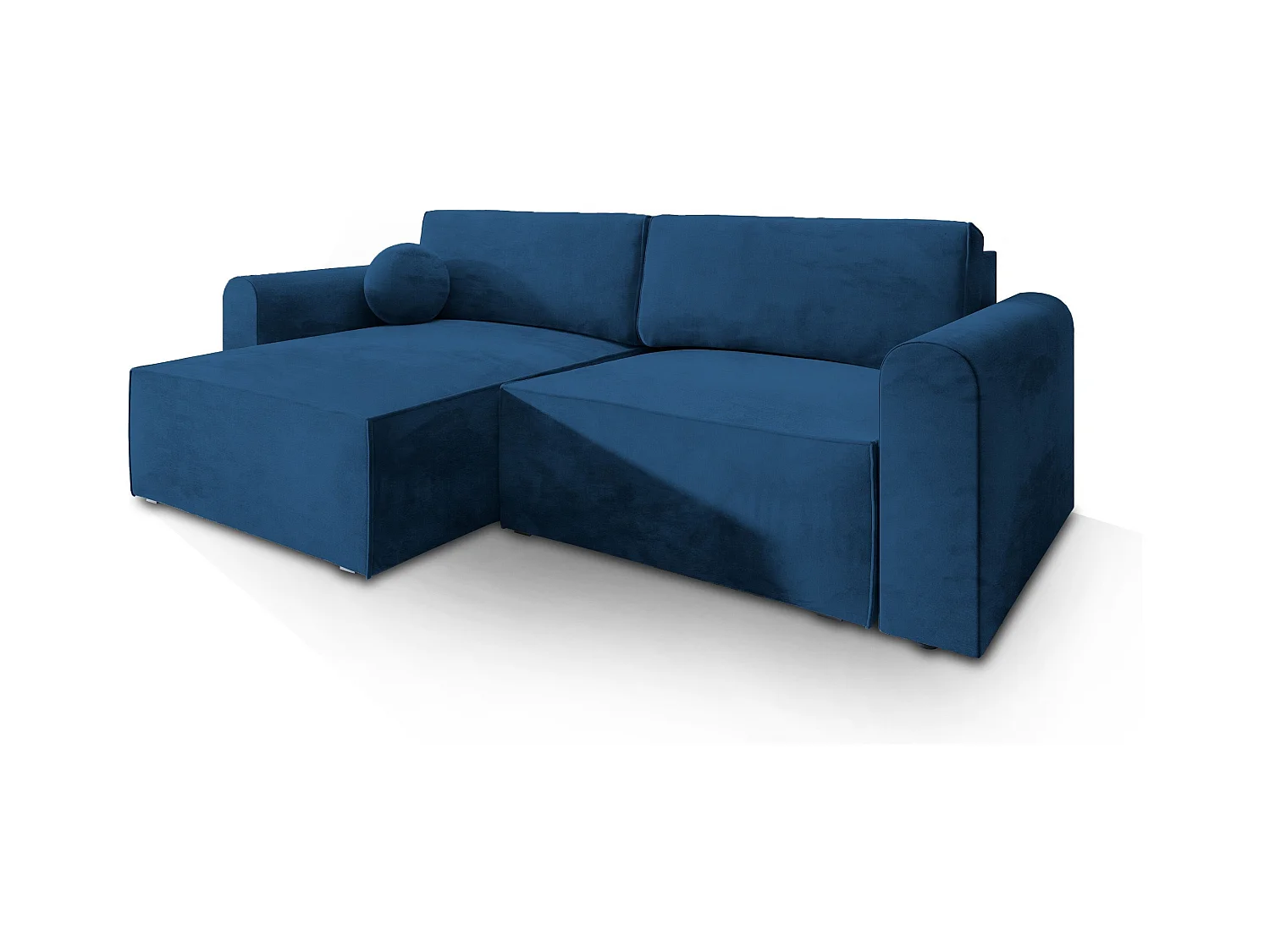 Canapé d'angle FIANO Bleu en velours avec fonction de couchage