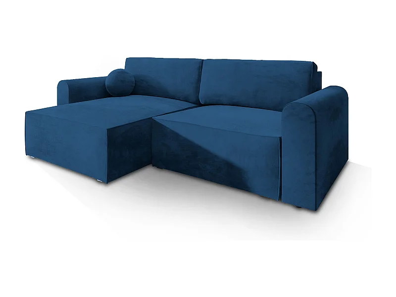 Canapé d'angle FIANO Bleu en velours avec fonction de couchage