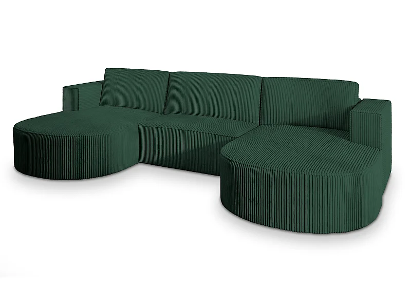 Canapé d'angle VEZZO Vert en velours côtelé avec fonction de couchage