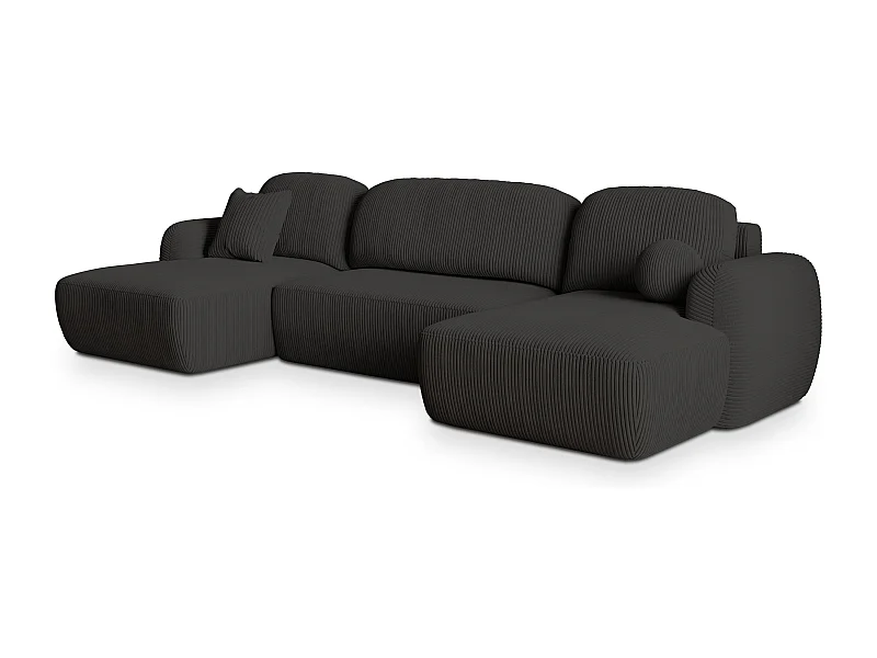 Canapé d'angle SAVONA Noir en velours côtelé avec fonction de couchage