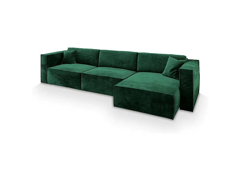 Canapé d'angle TOLMO Vert Sapin en velours avec fonction de couchage