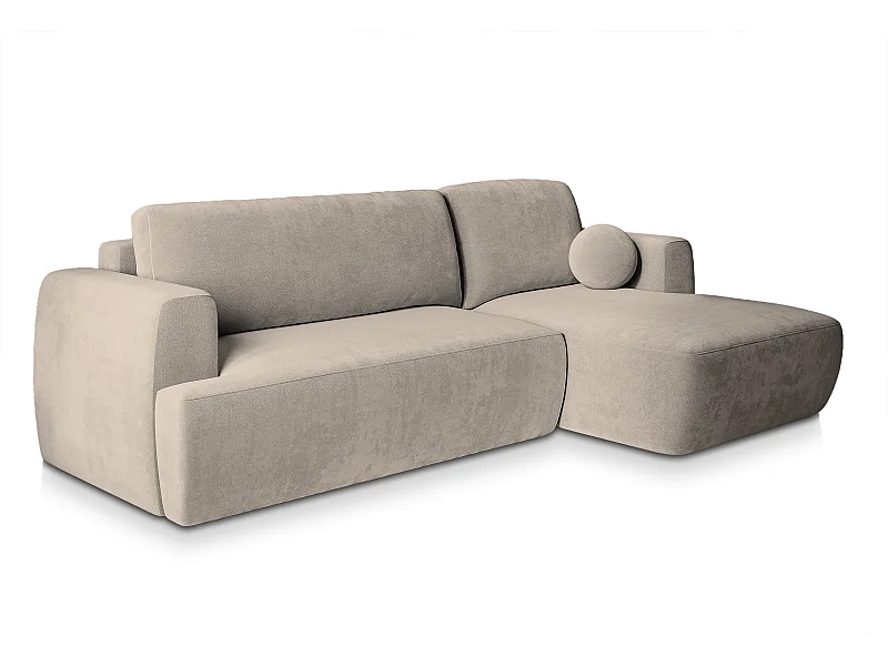 Canapé d'angle SENTI Beige en peluche avec fonction de couchage
