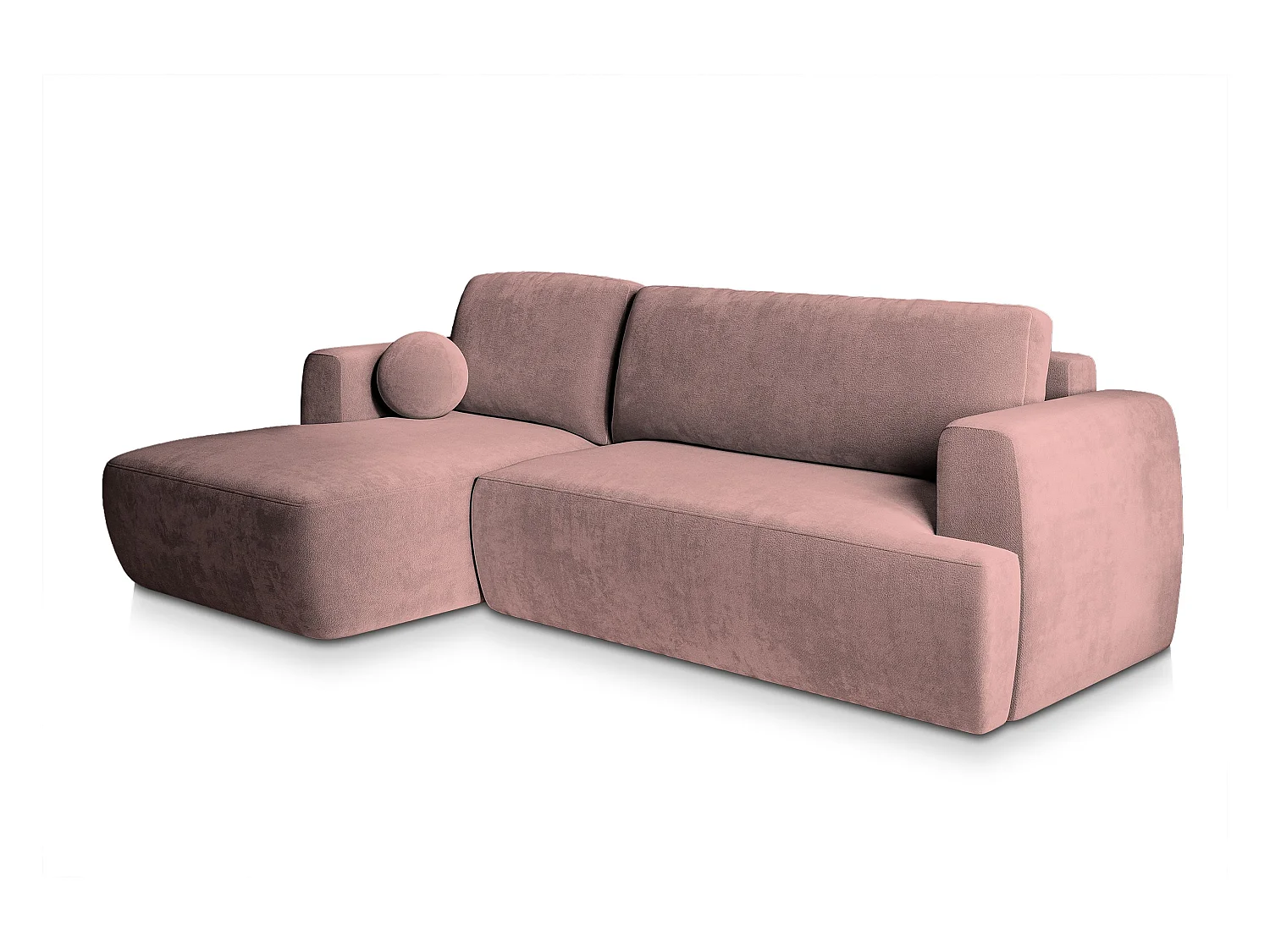 Canapé d'angle SENTI Rose poudré en peluche avec fonction de couchage