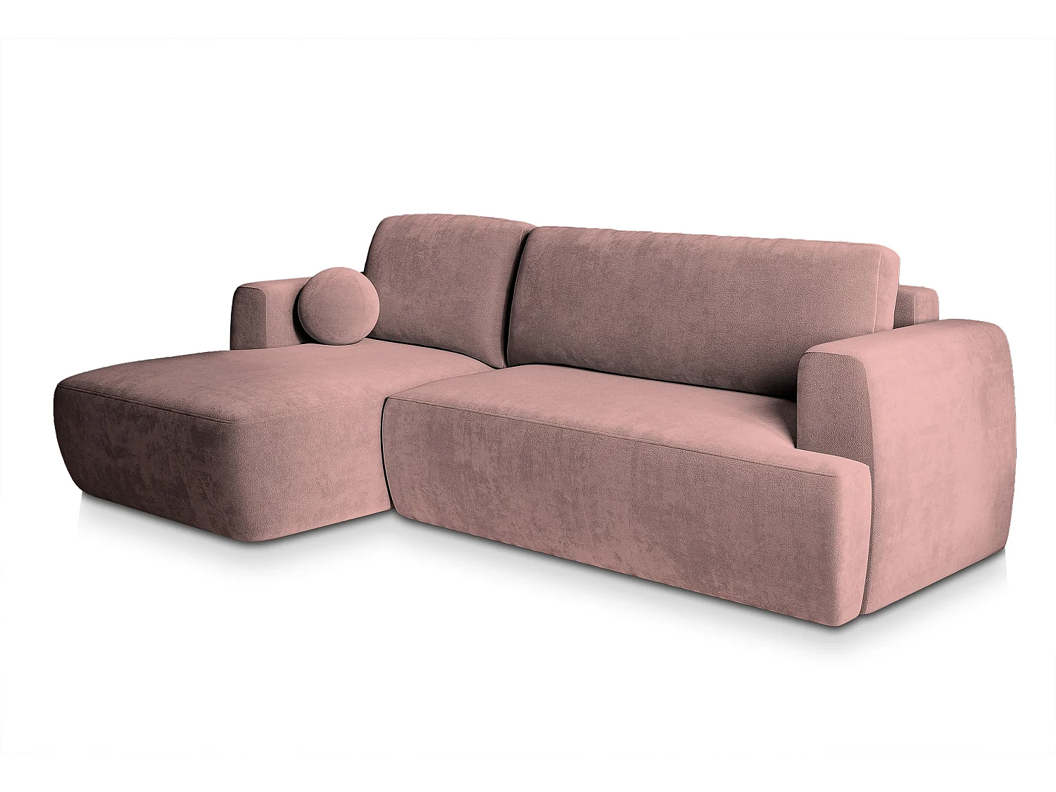 Canapé d'angle SENTI Rose poudré en peluche avec fonction de couchage