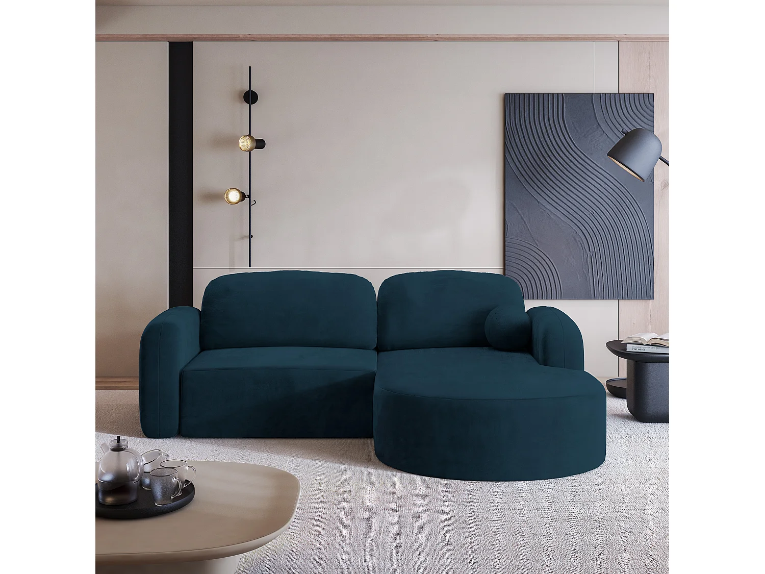 Canapé d'angle AMILIA Bleu en velours avec fonction de couchage