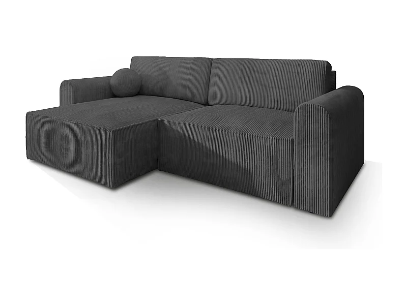 Canapé d'angle FIANO Gris anthracite en velours côtelé avec fonction de couchage