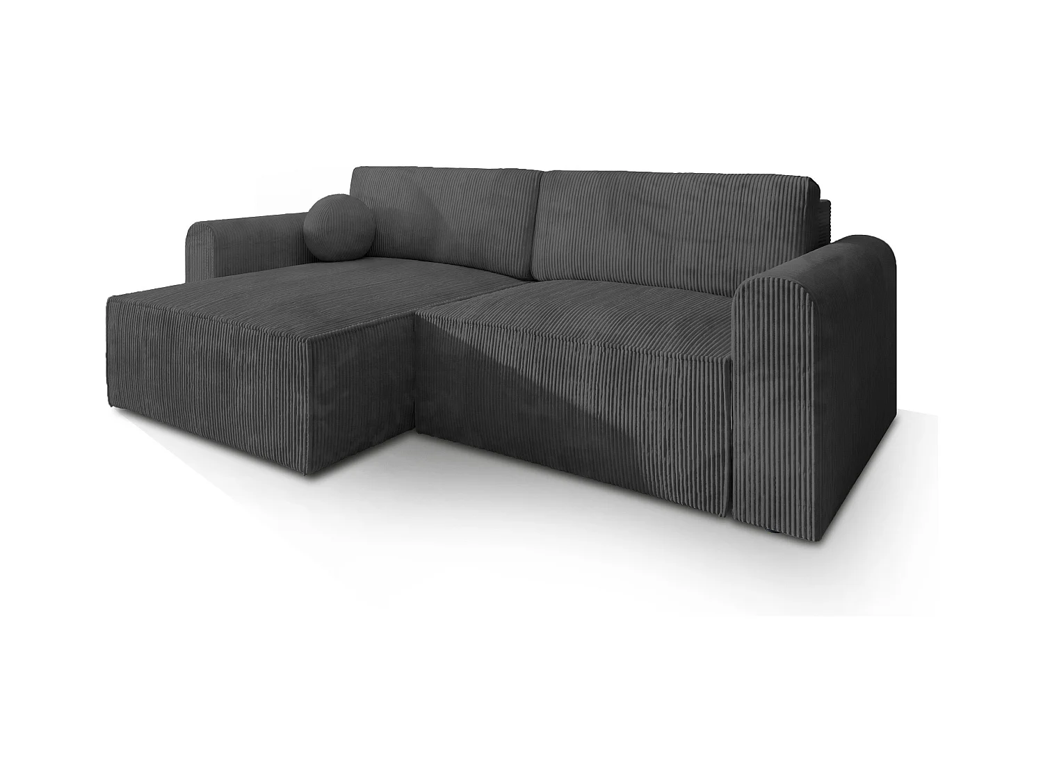 Canapé d'angle FIANO Gris anthracite en velours côtelé avec fonction de couchage