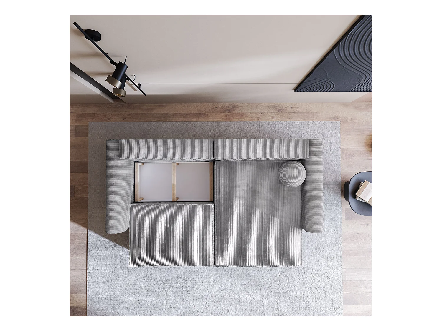 Canapé d'angle FIANO Gris anthracite en velours côtelé avec fonction de couchage