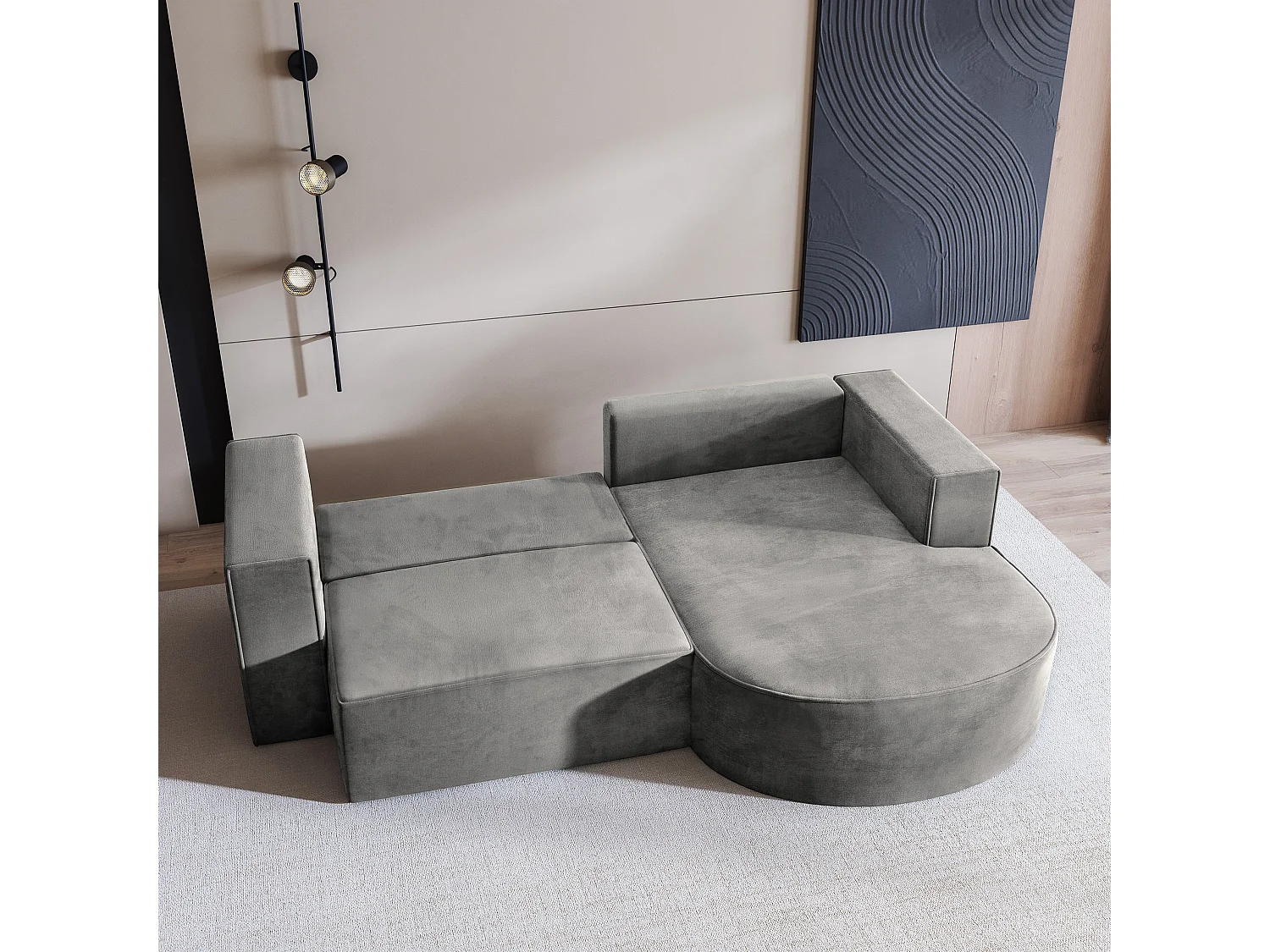 Canapé d'angle SORELA Gris clair en velours avec fonction de couchage