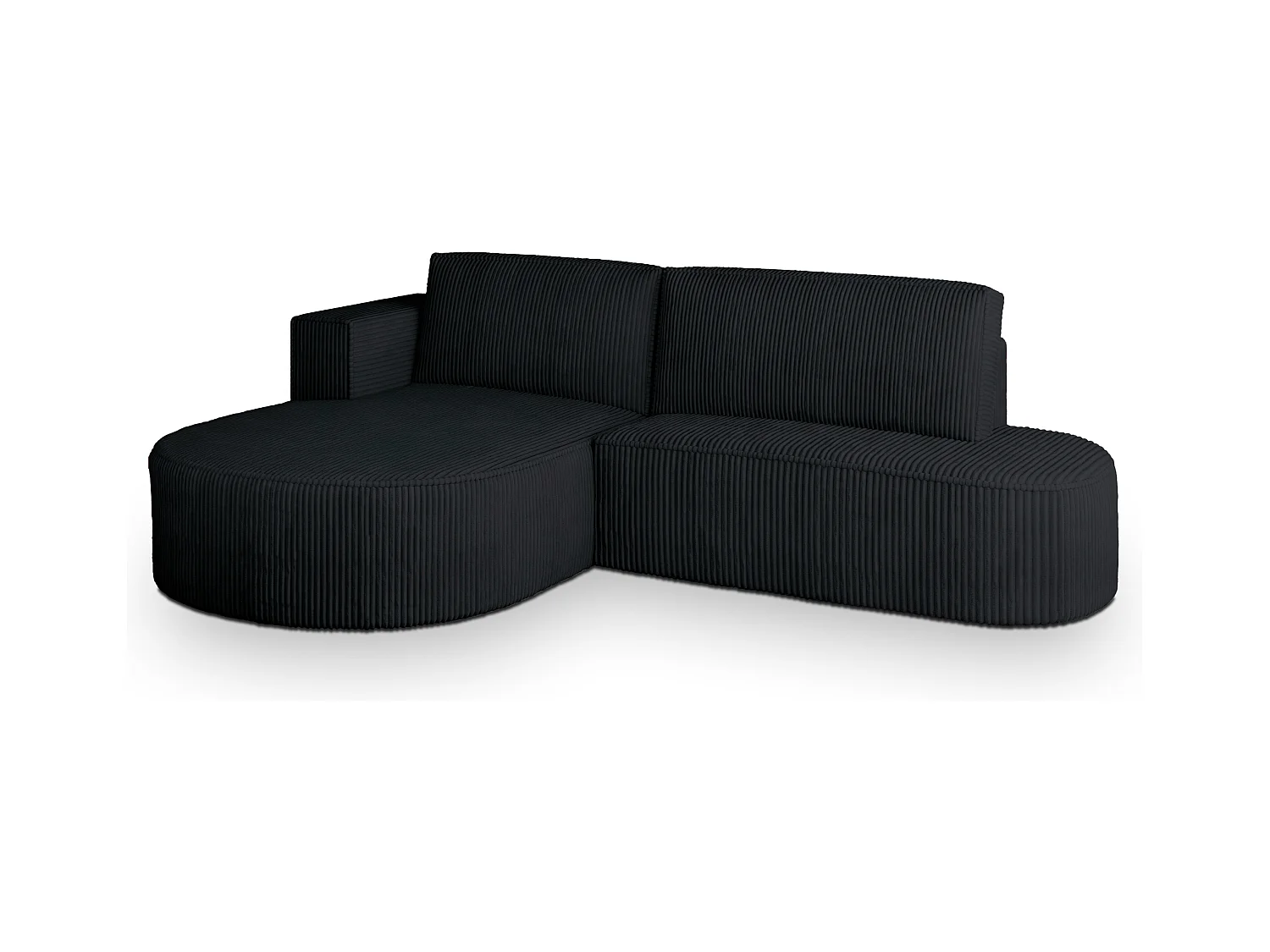 Canapé d'angle CORTIO Noir en velours côtelé avec fonction de couchage