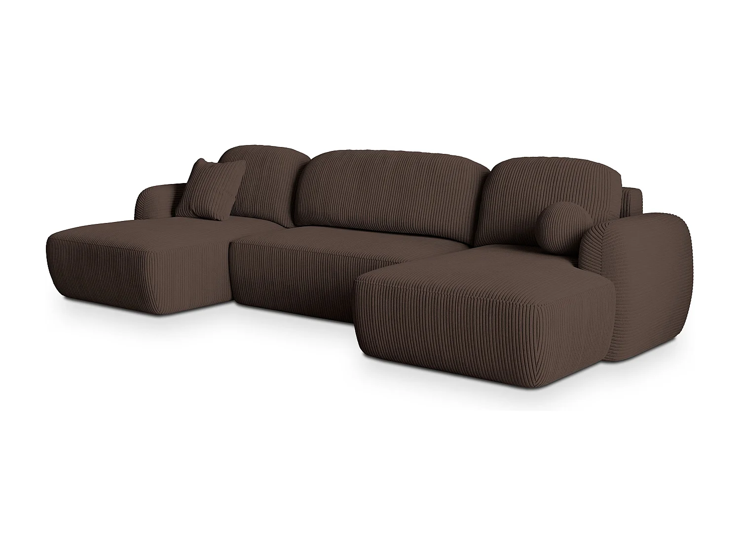 Canapé d'angle SAVONA Marron en velours côtelé avec fonction de couchage