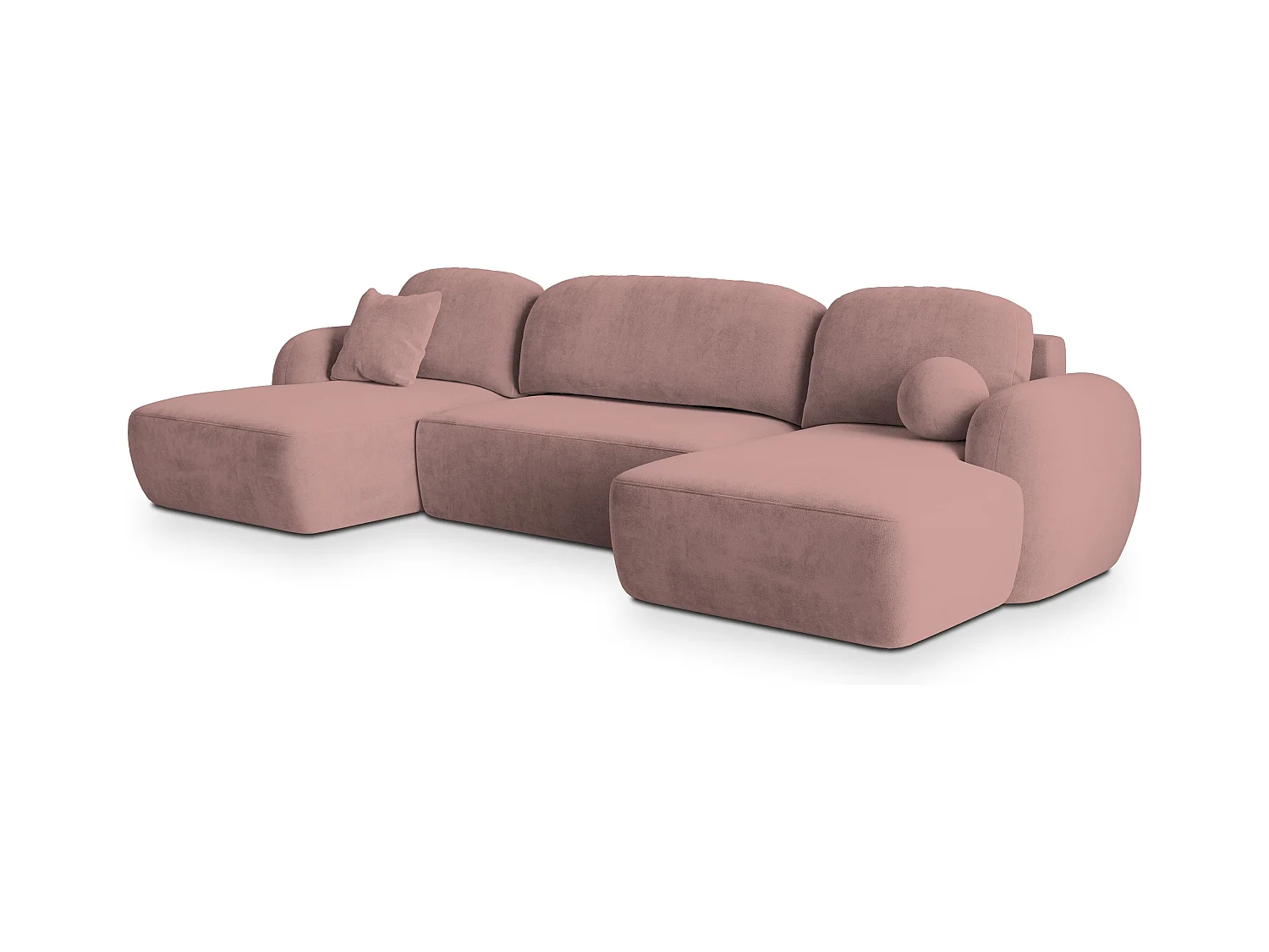 Canapé d'angle SAVONA Rose poudré en peluche avec fonction de couchage