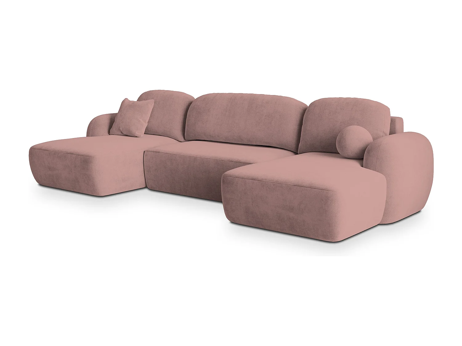 Canapé d'angle SAVONA Rose poudré en peluche avec fonction de couchage