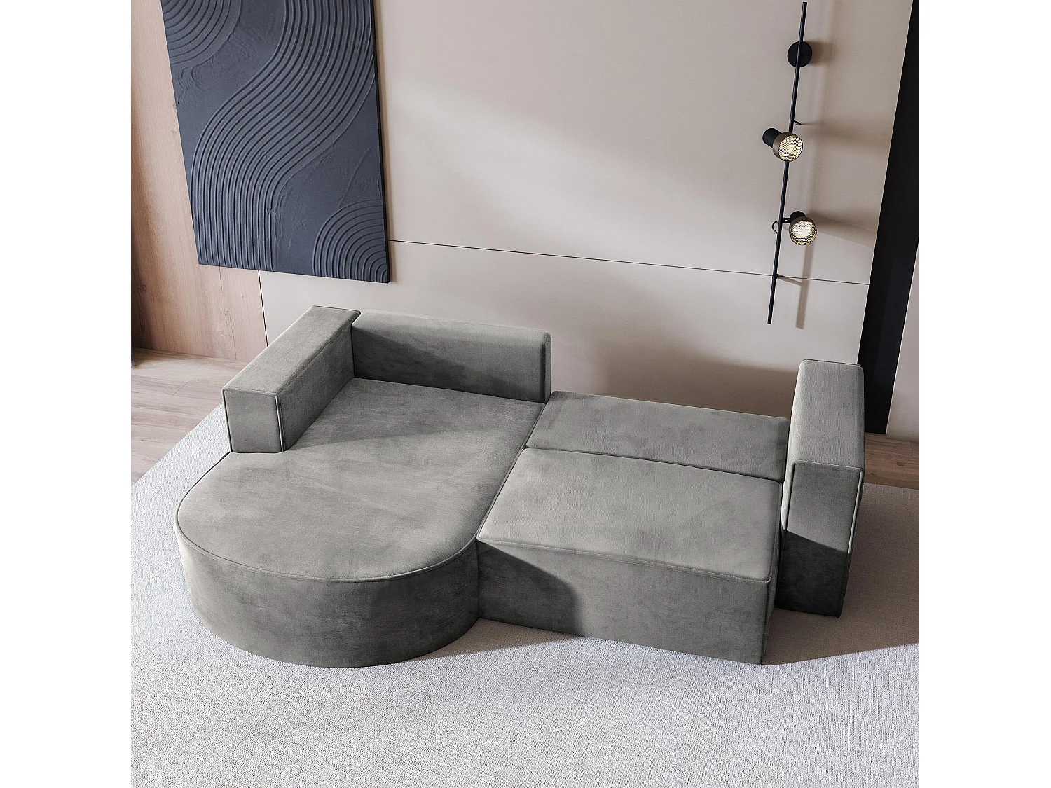 Canapé d'angle SORELA Gris clair en velours avec fonction de couchage