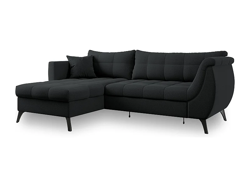 Canapé d'angle MOLLIS Noir en tissu texturé avec fonction de couchage