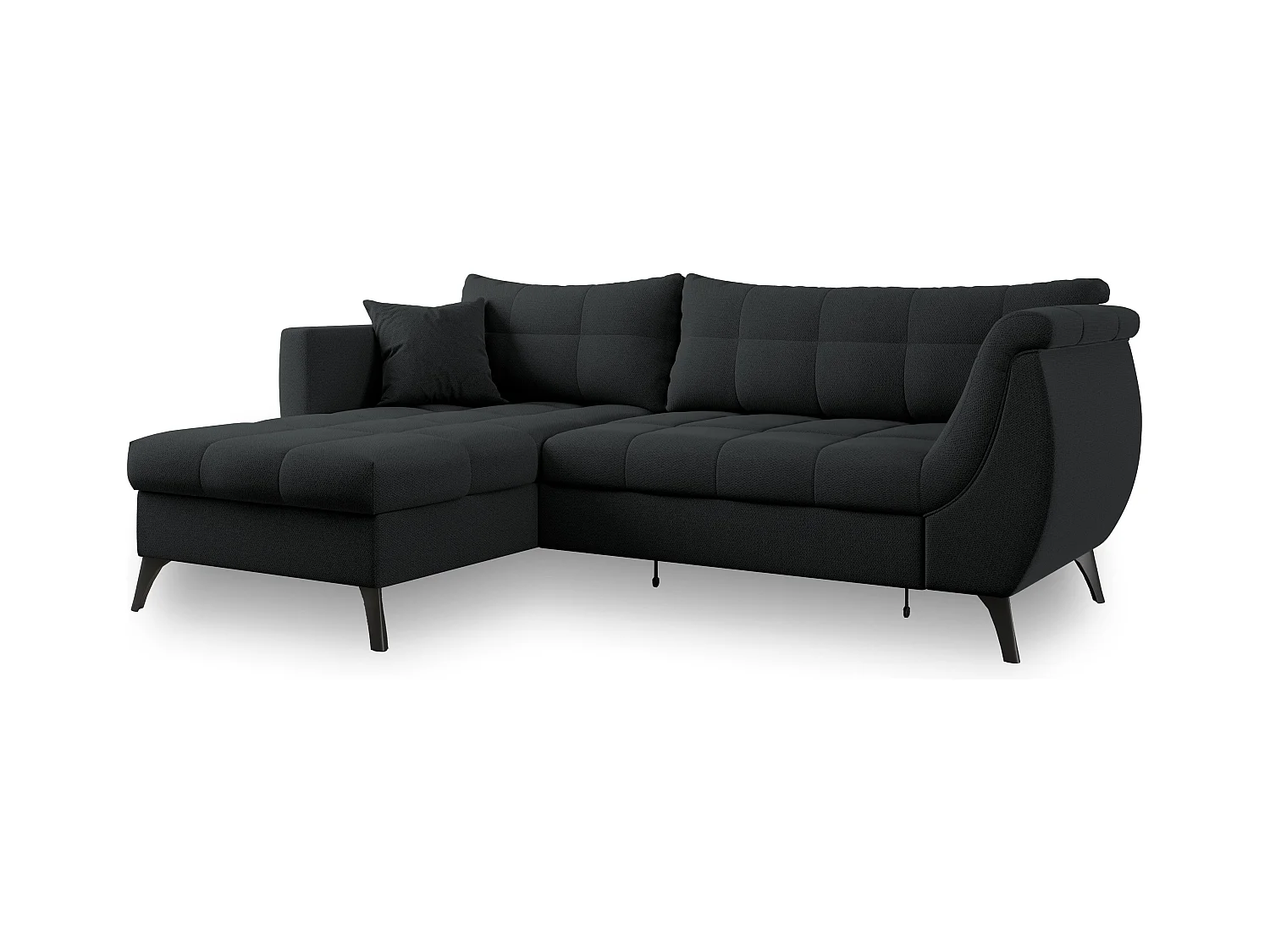 Canapé d'angle MOLLIS Noir en tissu texturé avec fonction de couchage