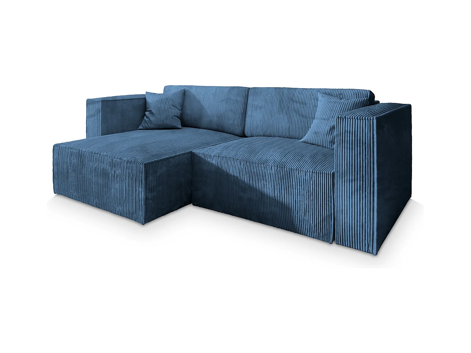 Canapé d'angle NERIO Bleu en velours côtelé avec fonction de couchage