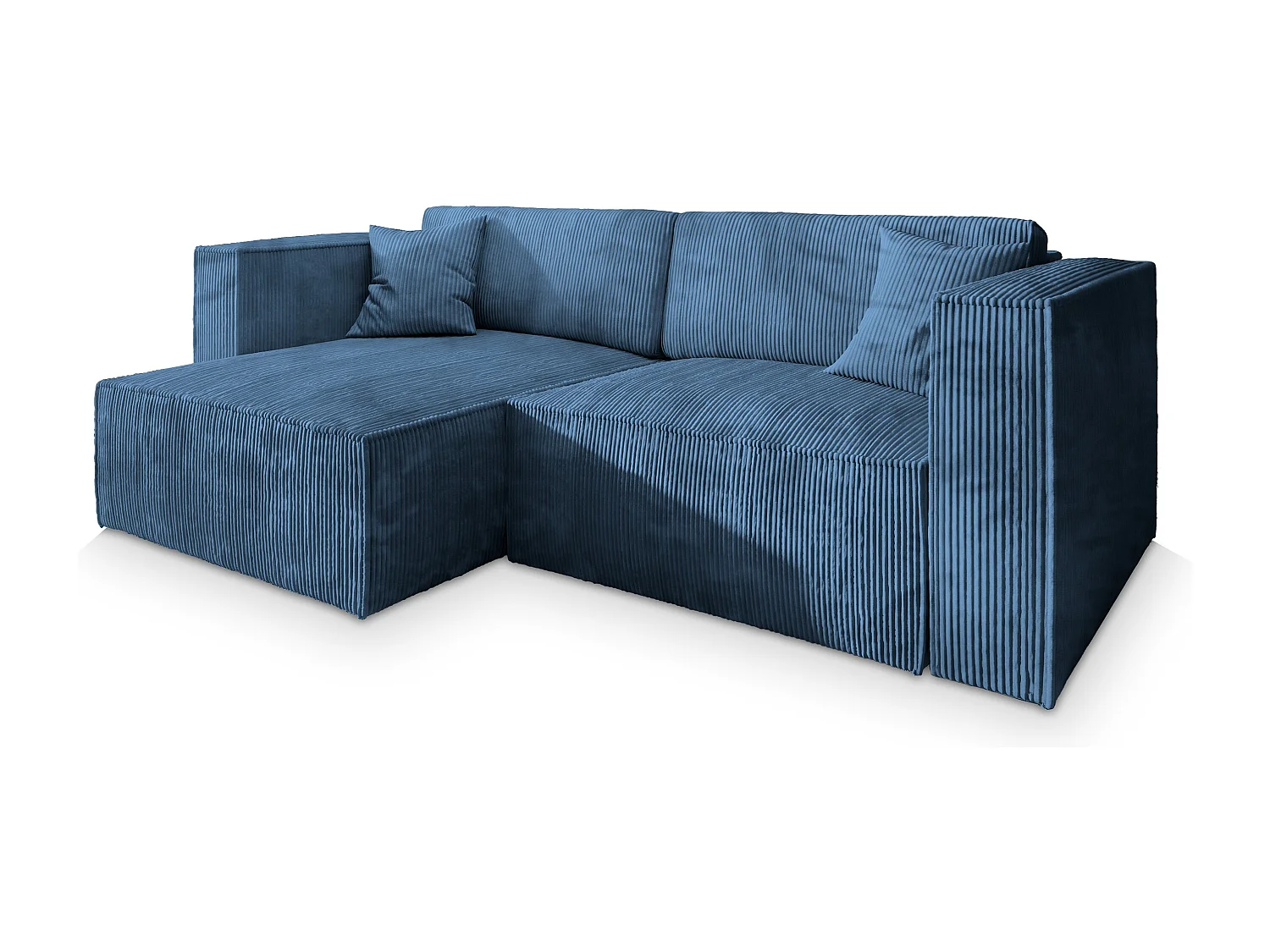 Canapé d'angle NERIO Bleu en velours côtelé avec fonction de couchage