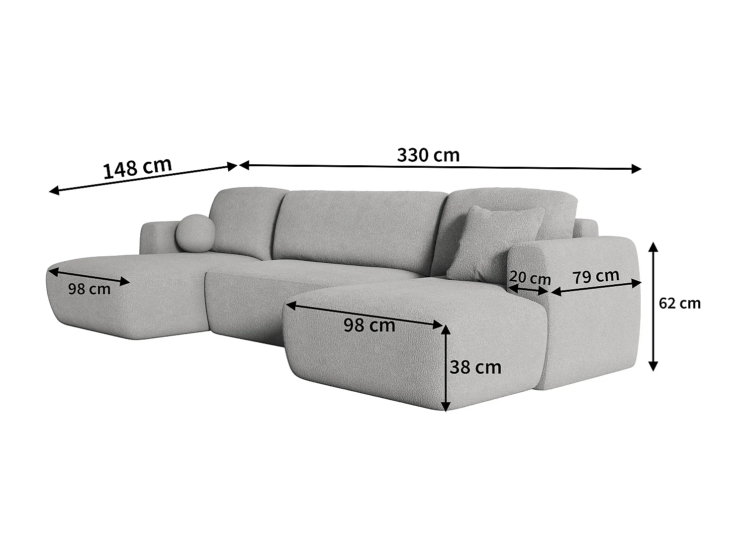 Canapé d'angle SENTUM Bleu en bouclé avec fonction de couchage