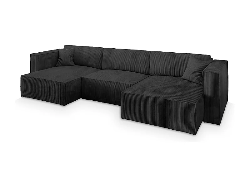 Canapé d'angle SARMO Noir en velours côtelé avec fonction de couchage