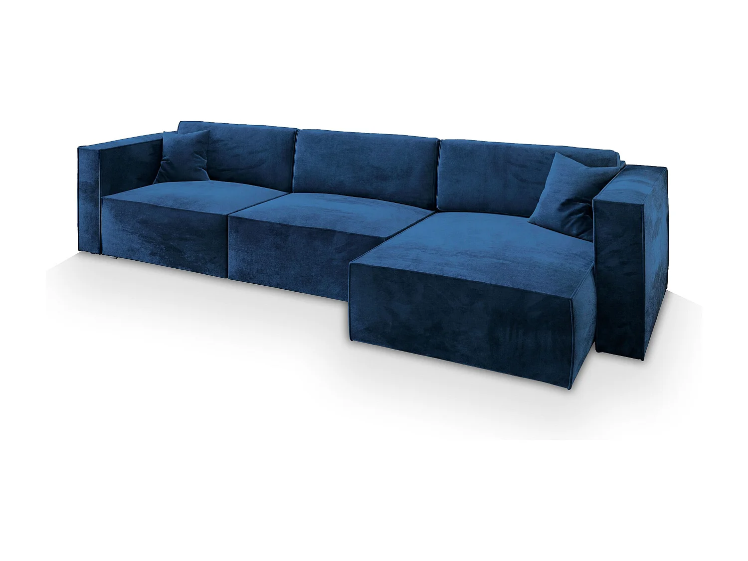 Canapé d'angle TOLMO Bleu en velours avec fonction de couchage