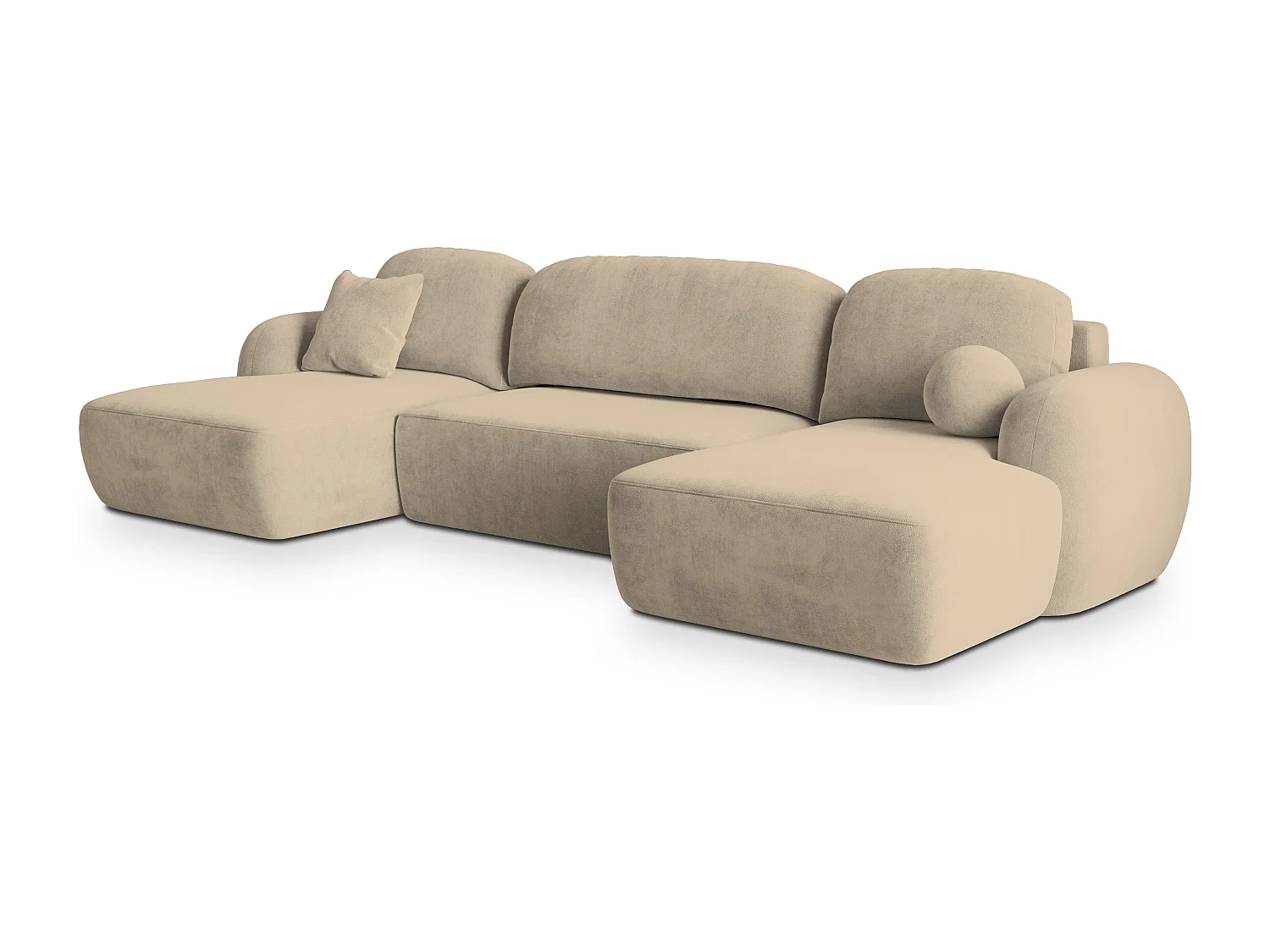 Canapé d'angle SAVONA Beige en peluche avec fonction de couchage