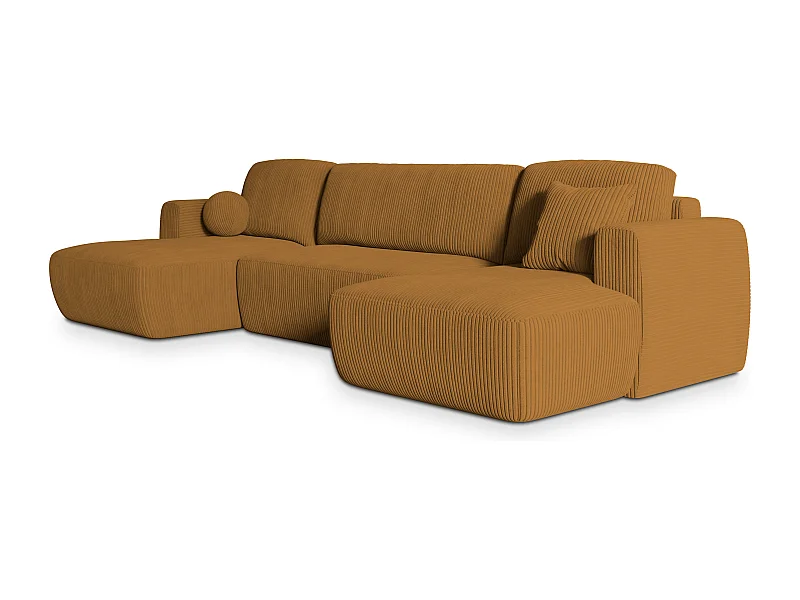 Canapé d'angle SENTUM Jaune en velours côtelé avec fonction de couchage