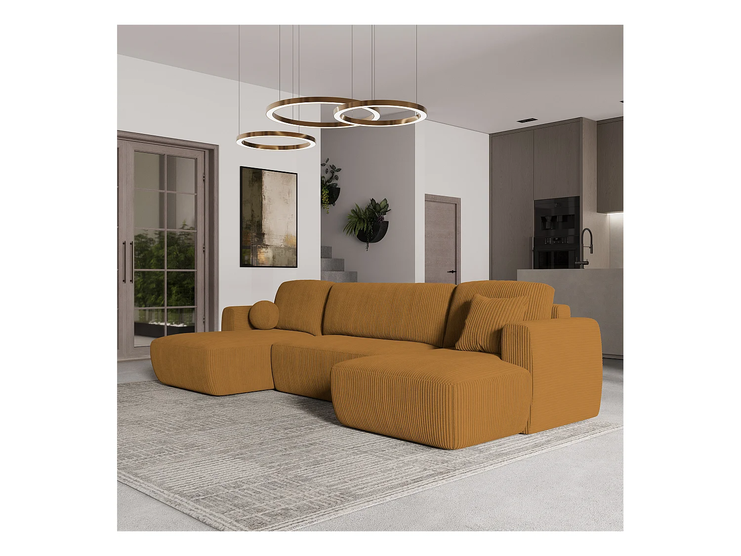 Canapé d'angle SENTUM Jaune en velours côtelé avec fonction de couchage