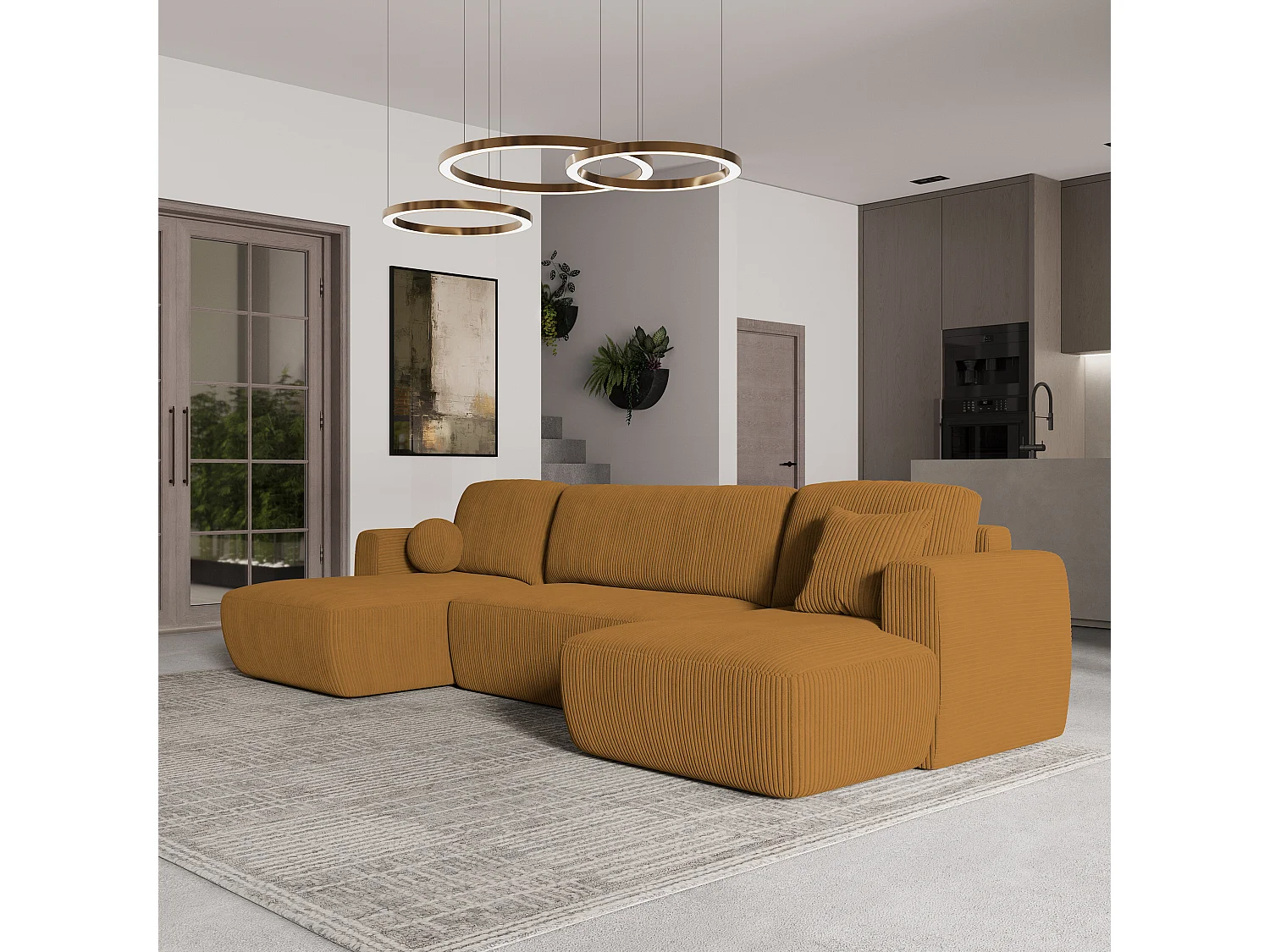 Canapé d'angle SENTUM Jaune en velours côtelé avec fonction de couchage