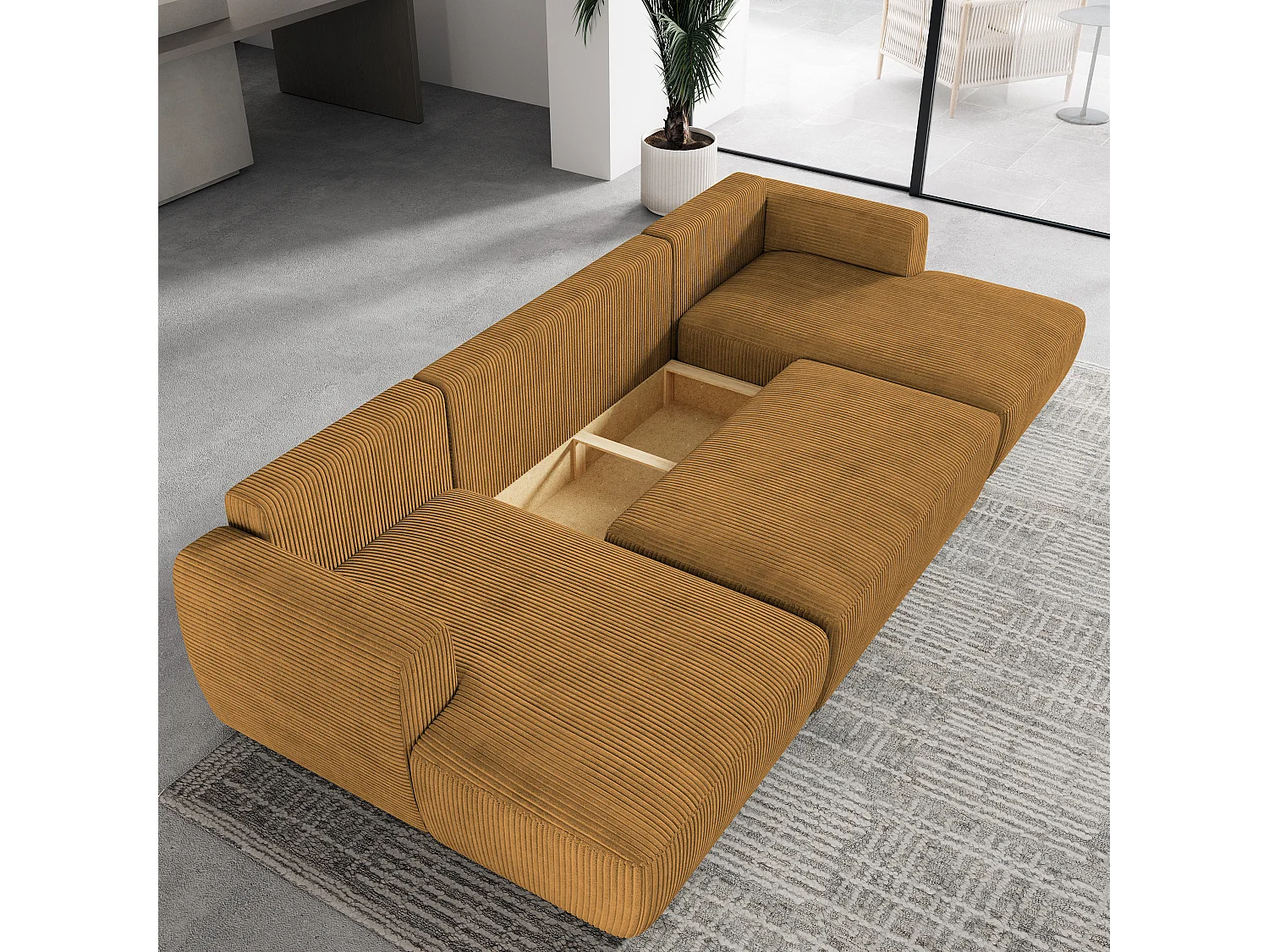 Canapé d'angle SENTUM Jaune en velours côtelé avec fonction de couchage