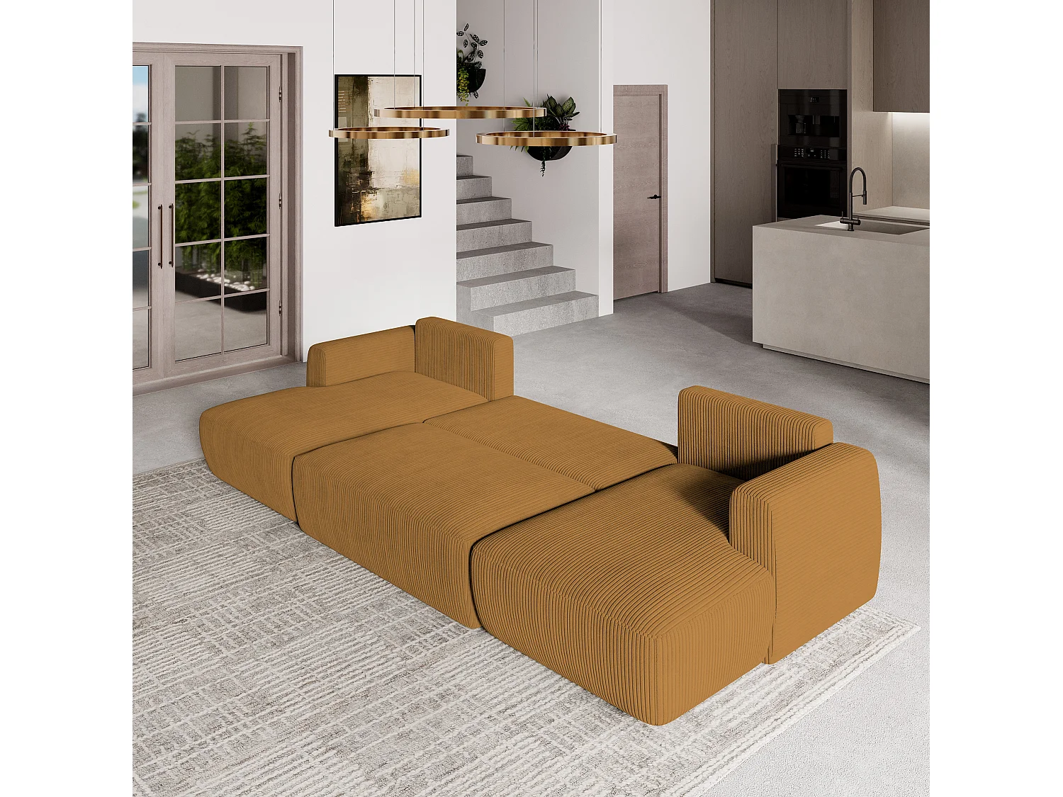 Canapé d'angle SENTUM Jaune en velours côtelé avec fonction de couchage