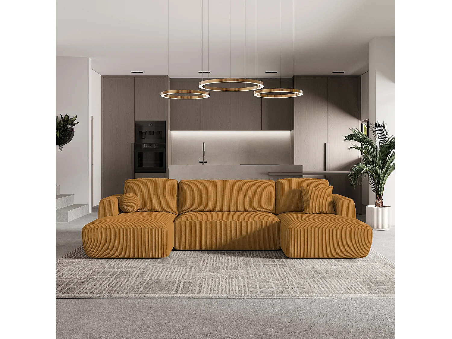 Canapé d'angle SENTUM Jaune en velours côtelé avec fonction de couchage