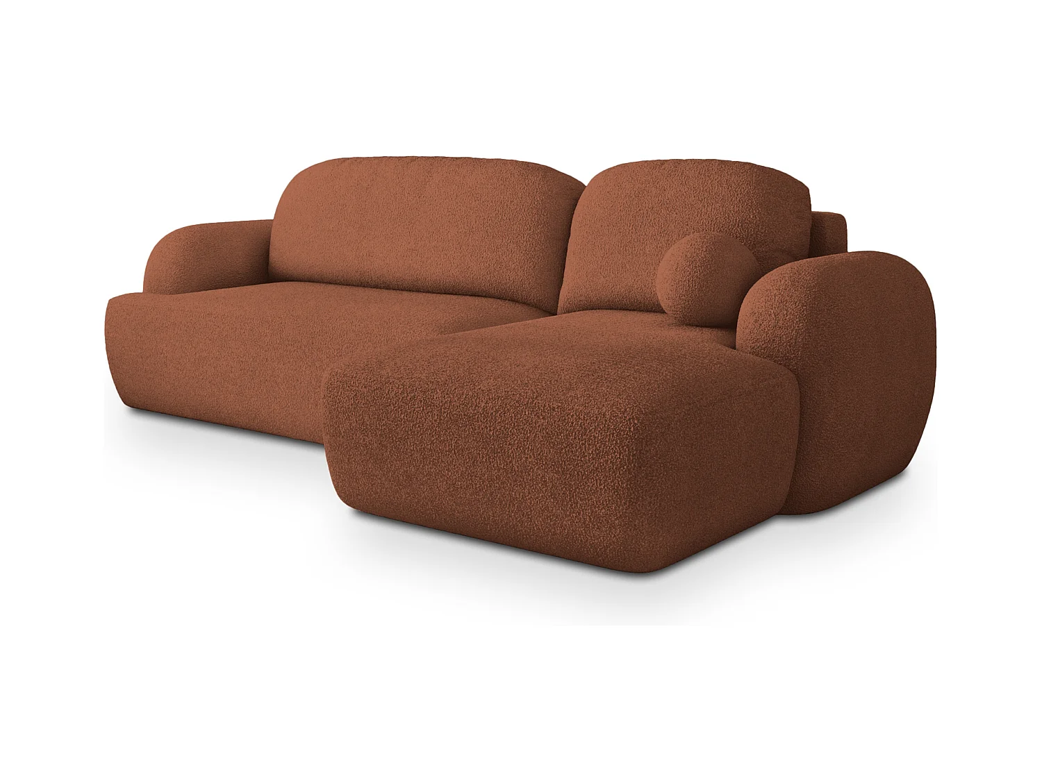 Canapé d'angle MODENZA Terracotta en bouclé avec fonction de couchage